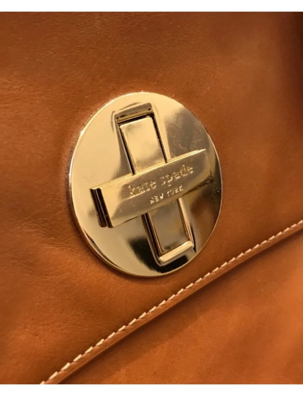 Vintage Kate Spade Tan Leather Flap Brief Case Tote Bag Gold Turnlock Closure